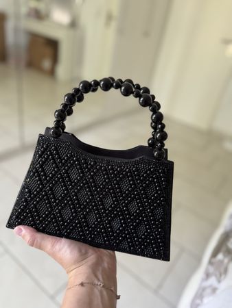 Elegante schwarze Perlen Handtasche - Top Zustand!