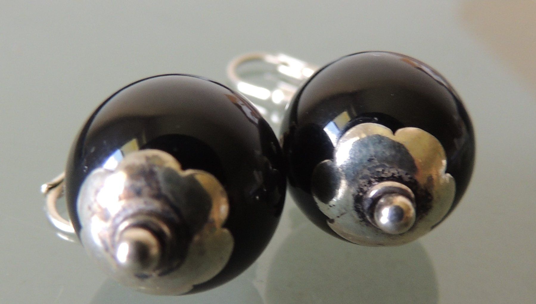 Antikschmuck: Onyx Silber 925 Ohrringe – Gebraucht aus Waldenburg von  2