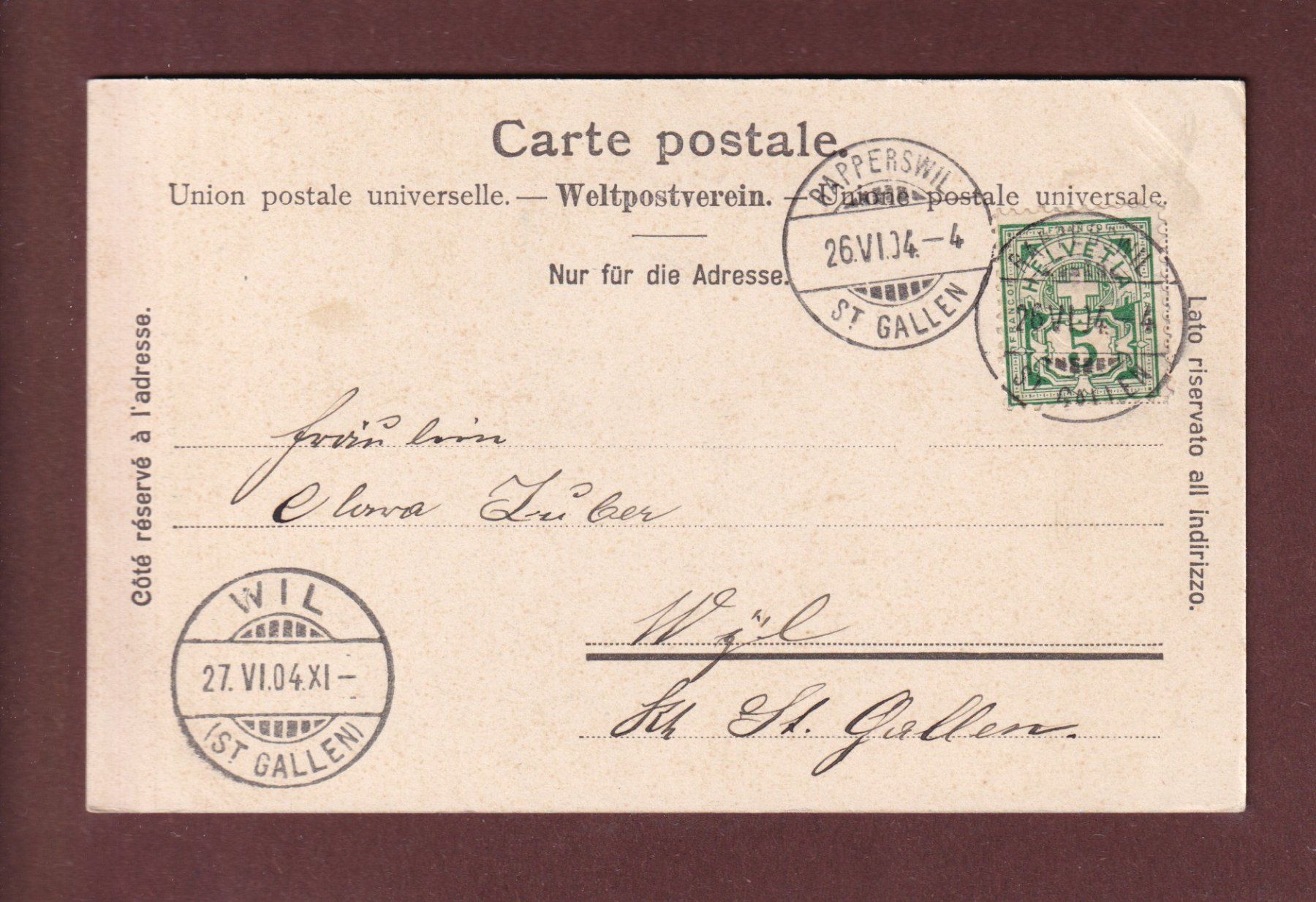 Cartoline postali: RAPPERSWIL - Schloss - 1904 – Usato da Pully venduto da nicecards-shop 1