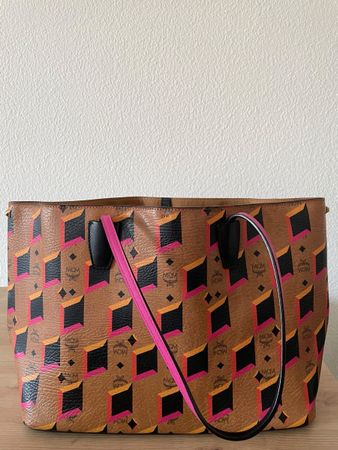 MCM Shopper Bag brown/pink coated canvas