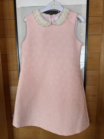 Romano Dress, size 10, pink with pearl collar, Party Dress