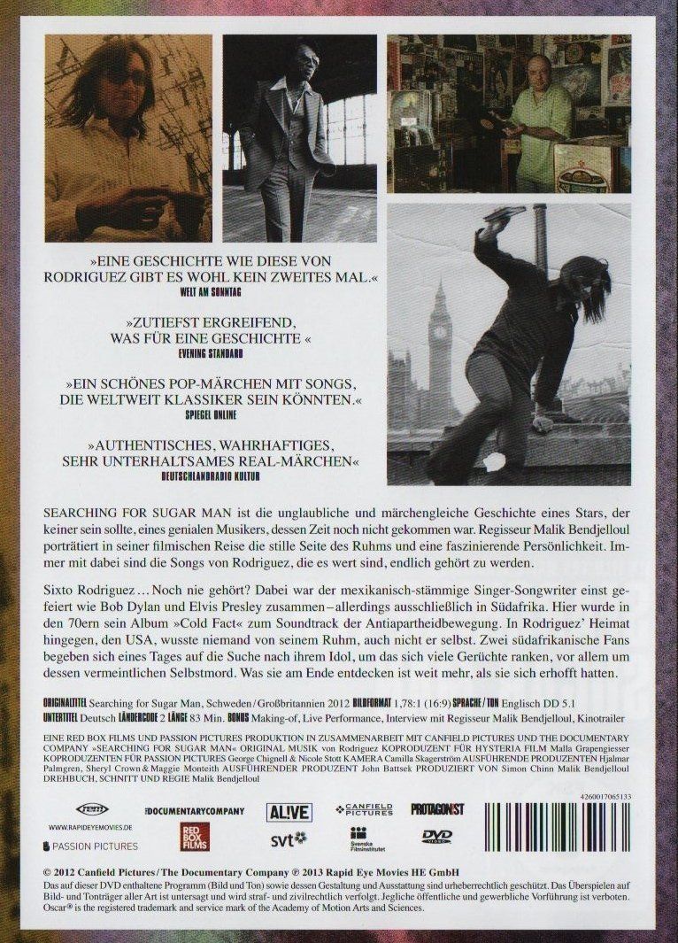 Tutti i DVDs: Searching for Sugar Man – Usato da Füllinsdorf venduto da VIDEO-ARCHIVES 1