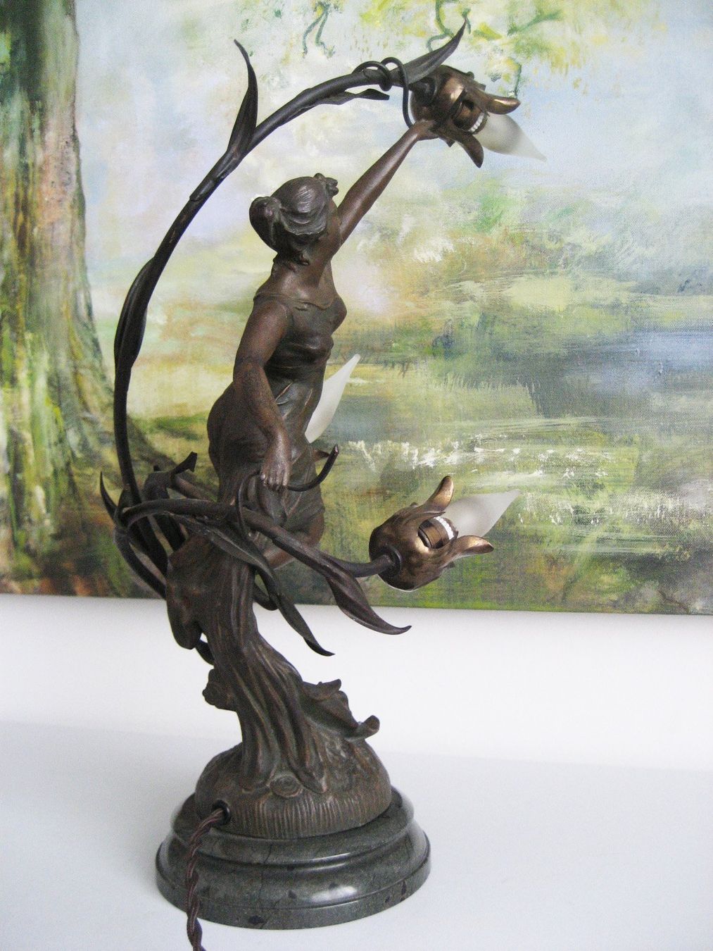 Lampade: Jugendstil Lampe mit Frauenfigur Marmorsockel – Usato da Rieden SG venduto da severem13 2