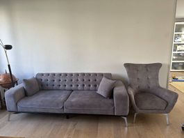 2x 3er Sofas + Sessel in grau