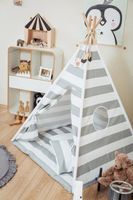 Kinder Tipi Zelt grau/weiss – Spielzelt mit Holzstangen – gu