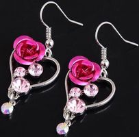 Ohrringe HERZ Silber Rose Pink + Rosa mit Regenbogen Strass