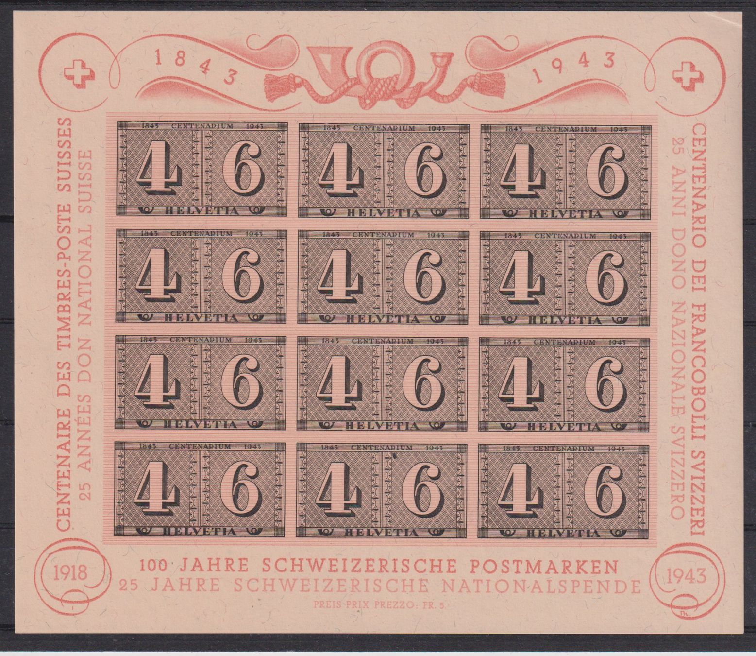Alle Briefmarken: Schweiz 1943: Luxusblatt ** - Kat. 100.-- – Neu (gemäss Beschreibung) aus Eschlikon TG von PhilCon