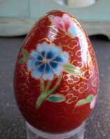 Cloisonne Ei Rotbraun Gold, mit Blumen, 7.5x5.1 cm, China