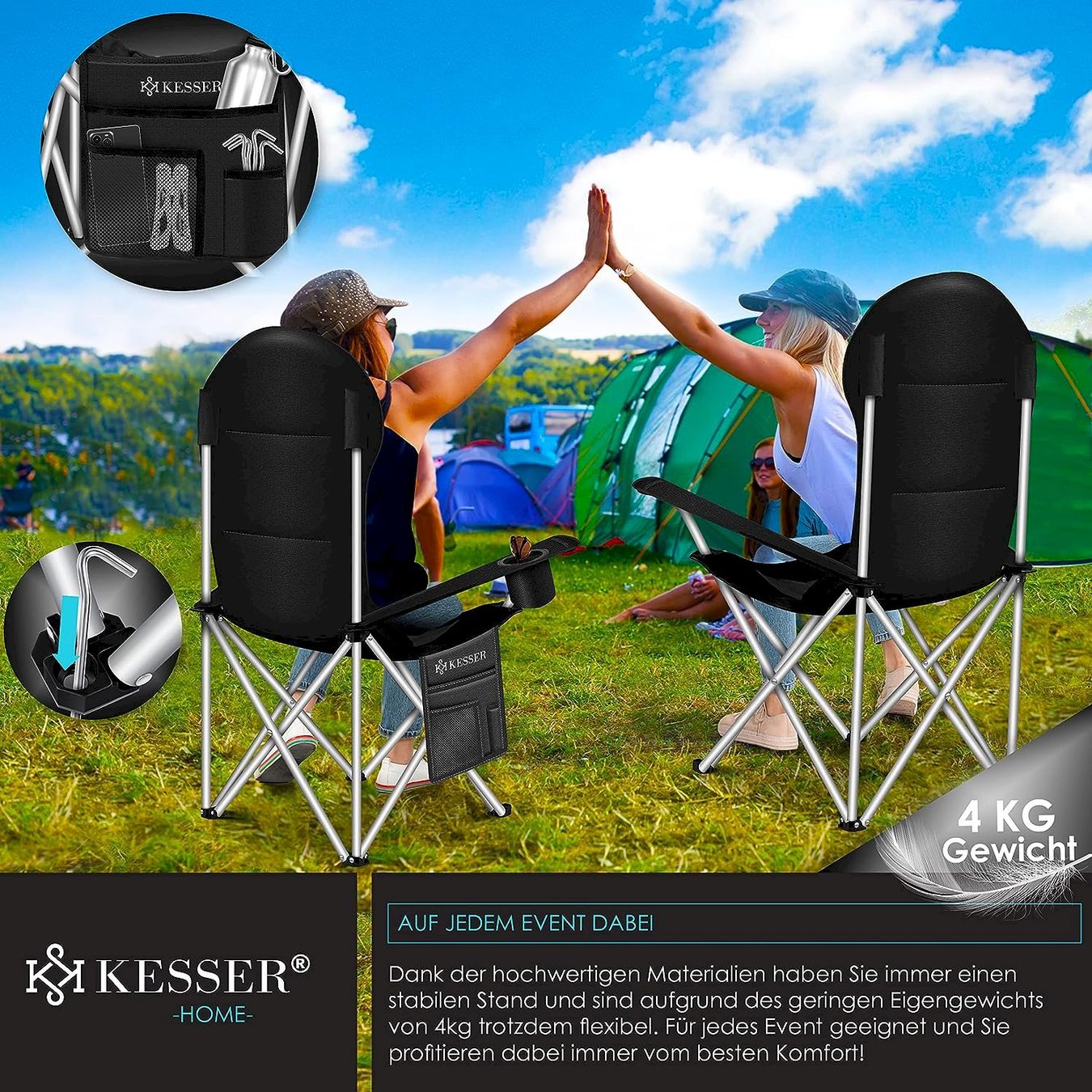 Mobili da campeggio: KESSER Campingstuhl Schwarz – Nuovo e nell'imballaggio originale da Bottighofen venduto da zaap 7