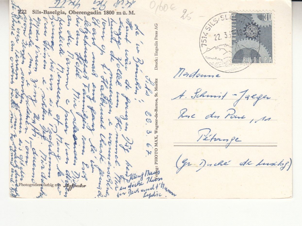 Cartes postales: Sils Baselgia 1967 – D'occasion à Bürglen TG par StampGraf 1