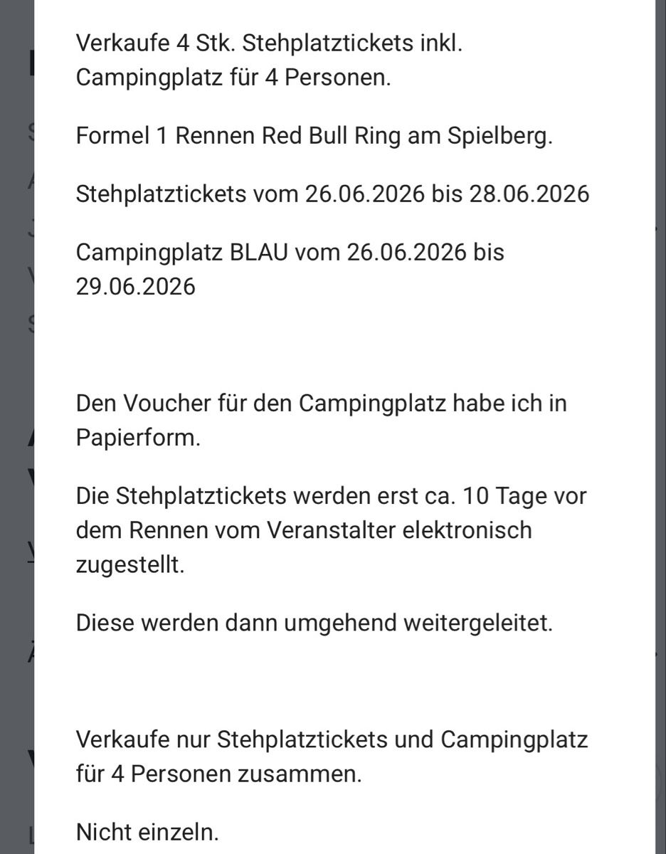 Tickets: Ticket F1, Spielberg – Neu (gemäss Beschreibung) aus Leuggern von pagm 1