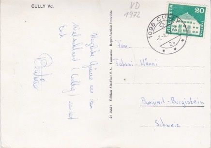 Cartoline postali: CULLY (VD) Ortsansicht. 1972 – Usato da Schlieren venduto da Rapaelli 1