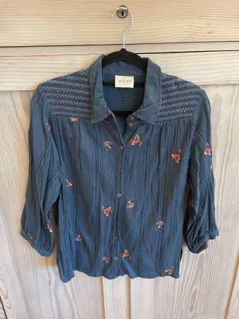 Sommerbluse WRAP London,  S, aufgestickte Blumen