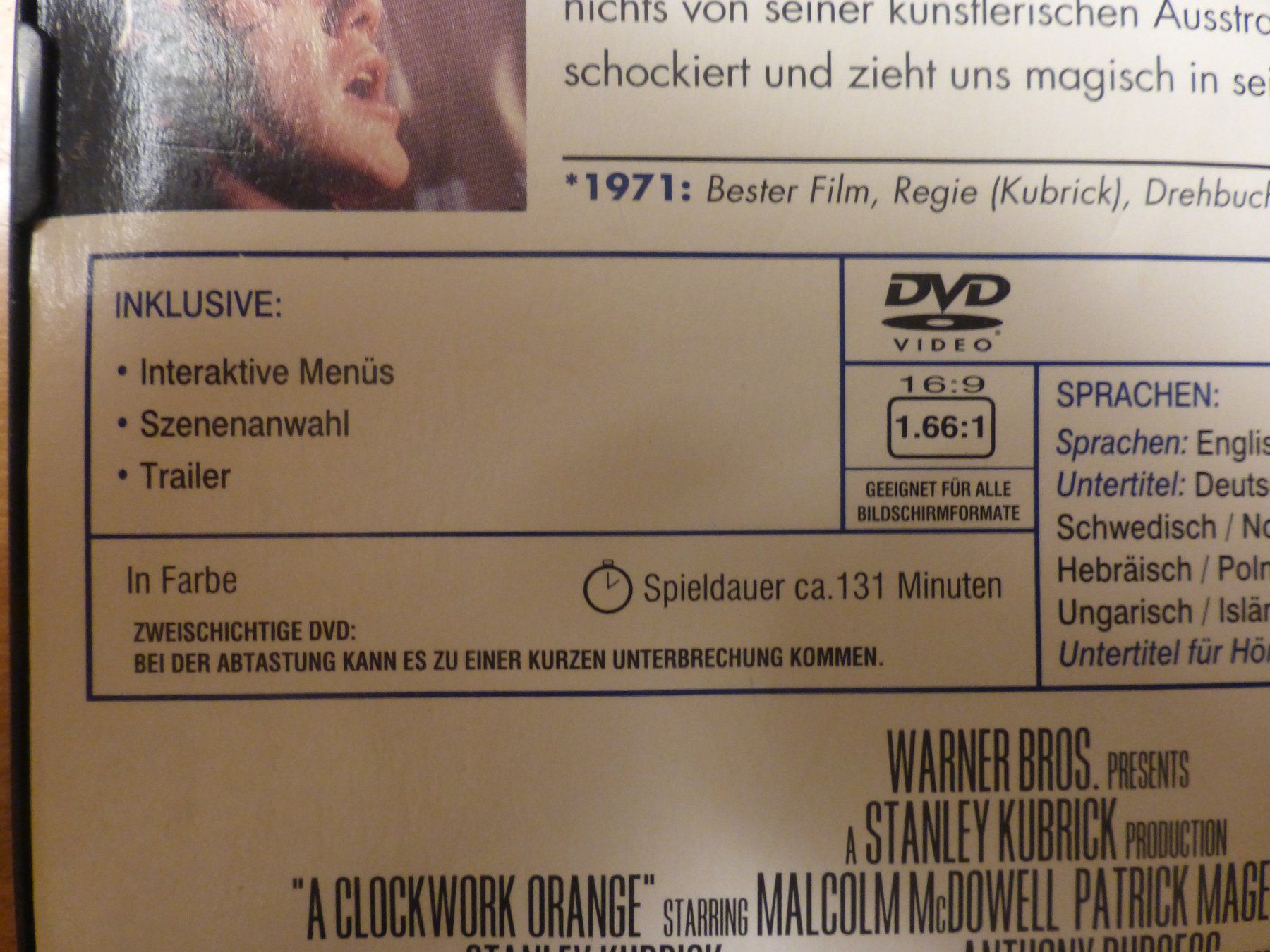 Tutti i DVDs: Clockwork Orange Stanley Kubrick Collection DVD – Usato da Zumikon venduto da psisound 2