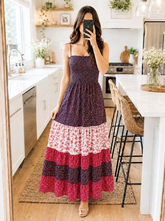 Sommer-Maxikleid Rot gestreift Gr. S/M Baumwolle
