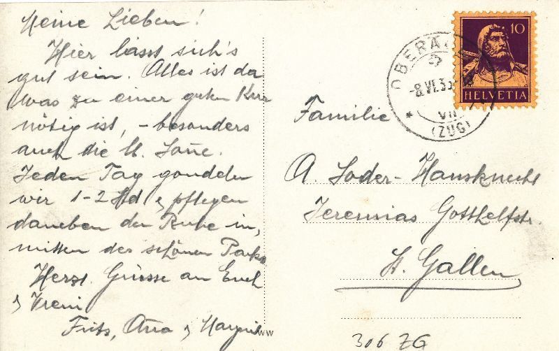Cartoline postali: Oberägeri - Kuranstalt Ländli + 1933 – Usato da Emmenbrücke venduto da teestube 1