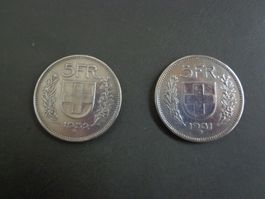 2 Silber fünffränkler Jg.1931+32