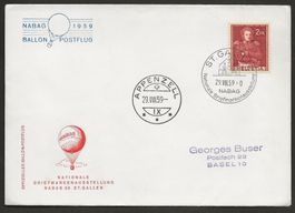 Ballon Schweiz 1959 St. Gallen Appenzell Flugpost Luftpost