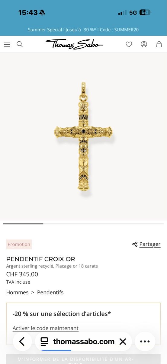 Thomas Sabo Ketten: Collier croix plaqué or – Gebraucht aus Pomy von Asw.luxury 3