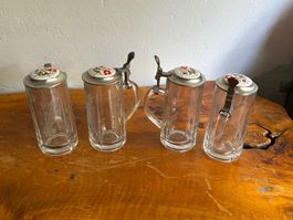 4er-Set Feldschlösschen Bierkrüge mit Zinndeckel – Top Zusta