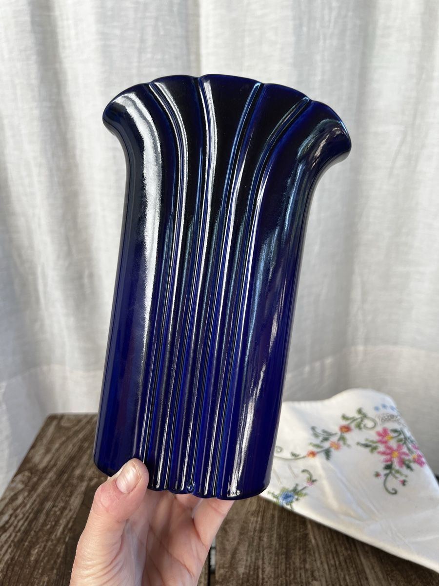 Vasi & Recipienti: Vintage vase, cobalt blue ceramic with ruffled rim – Usato da Oberägeri venduto da Theonose74 1