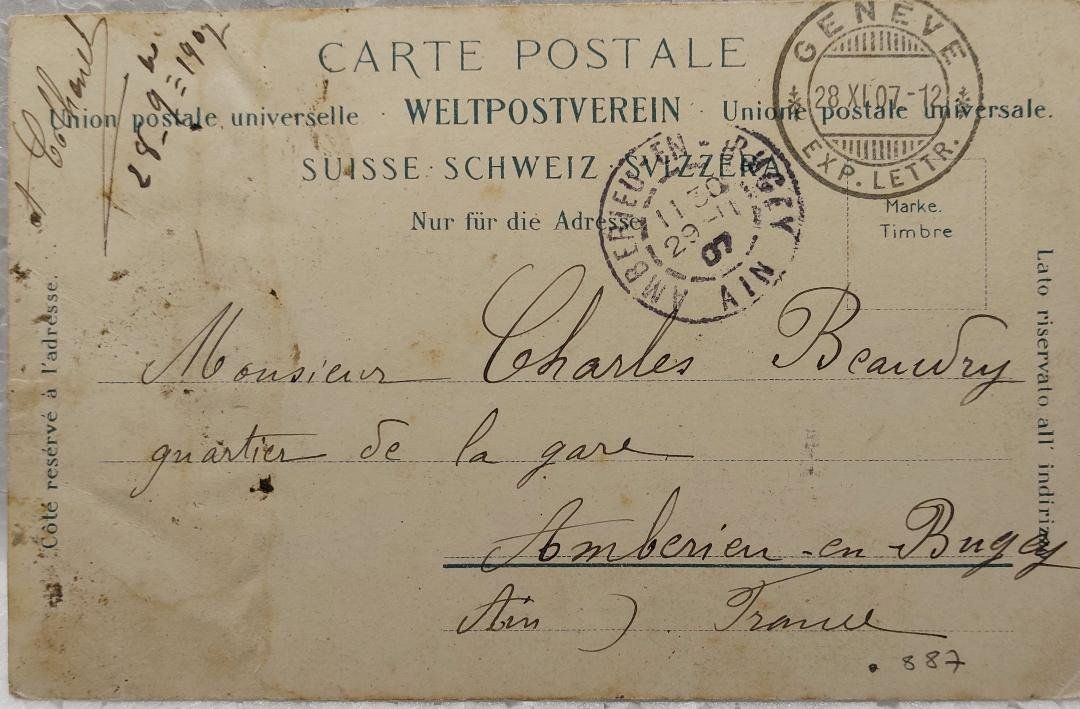 Cartoline postali: GENÈVE - Monument Dufour - Tram - 1907 – Usato da Delémont venduto da Domdom1 1
