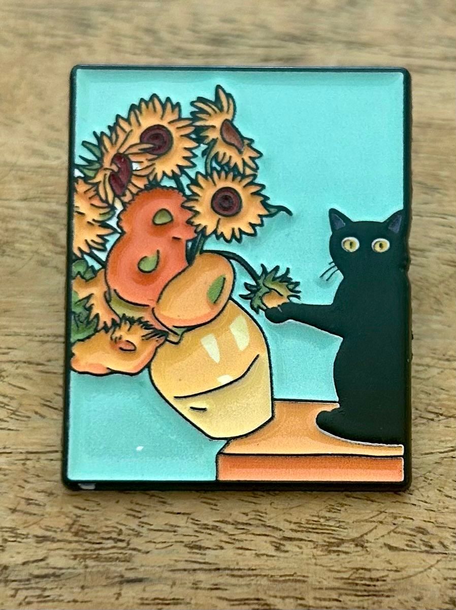 Placchette & Badge: Pin  Katze Gemälde Van Gogh Sonnenblumen – Nuovo e nell'imballaggio originale da Geneve venduto da vane267