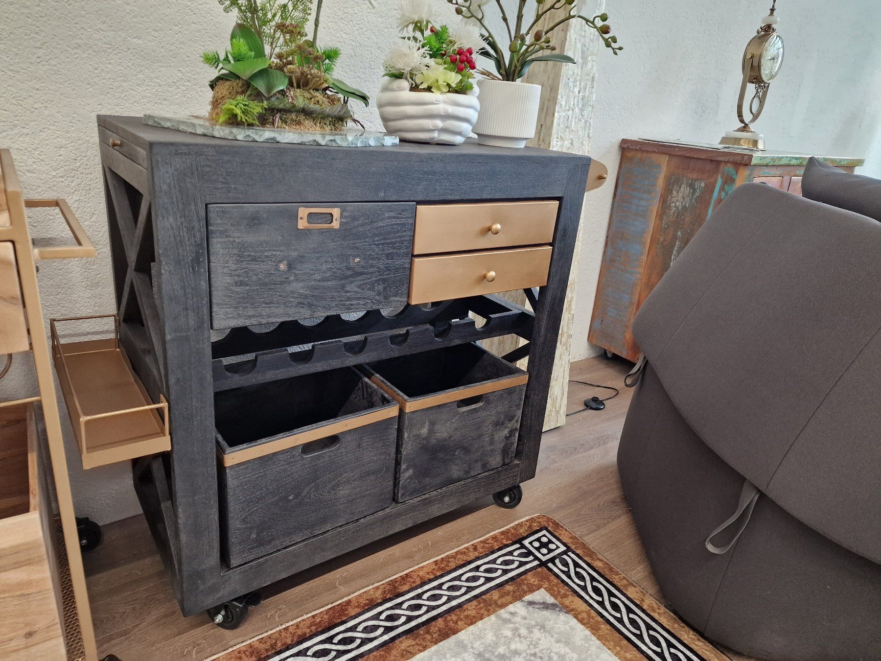 Console: Weinwagen - Massiv Holz Schwarz – Nuovo (secondo la descrizione) da Oensingen venduto da directshop24 1