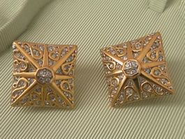 Vintage SWAROVSKI Ohrringe Clips Gold Barock Strass MIT BOX