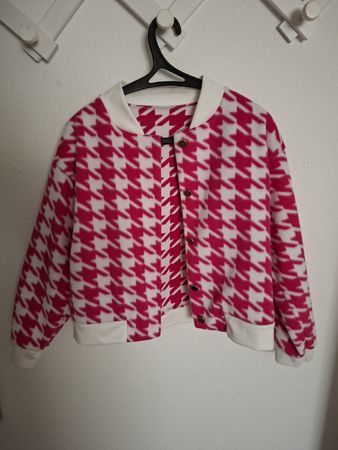 Damen Jacke Hahnentrittmuster Pink Weiss 