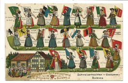 Gruss vom Schweizerland - Schweizertrachten - Präge-Litho
