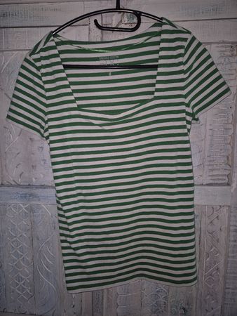 Shirt gestreift Gruen Weiss Grösse M Bio-Baumwolle