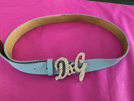 D&G Gürtel Hellblau Leder Strass Damen Accessoire Top!