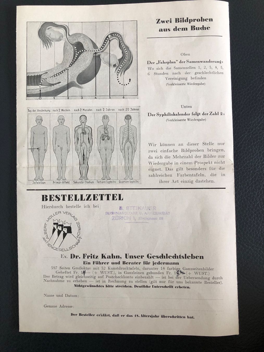 Documenti: Antiker Flyer: "Unser Geschlechtsleben" Dr. Fritz Kahn – Usato da Biel/Bienne venduto da TomBaBi 2