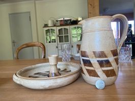 Wasserkrug, Schale und Kerzenständer - Töpferhandwerk im Set