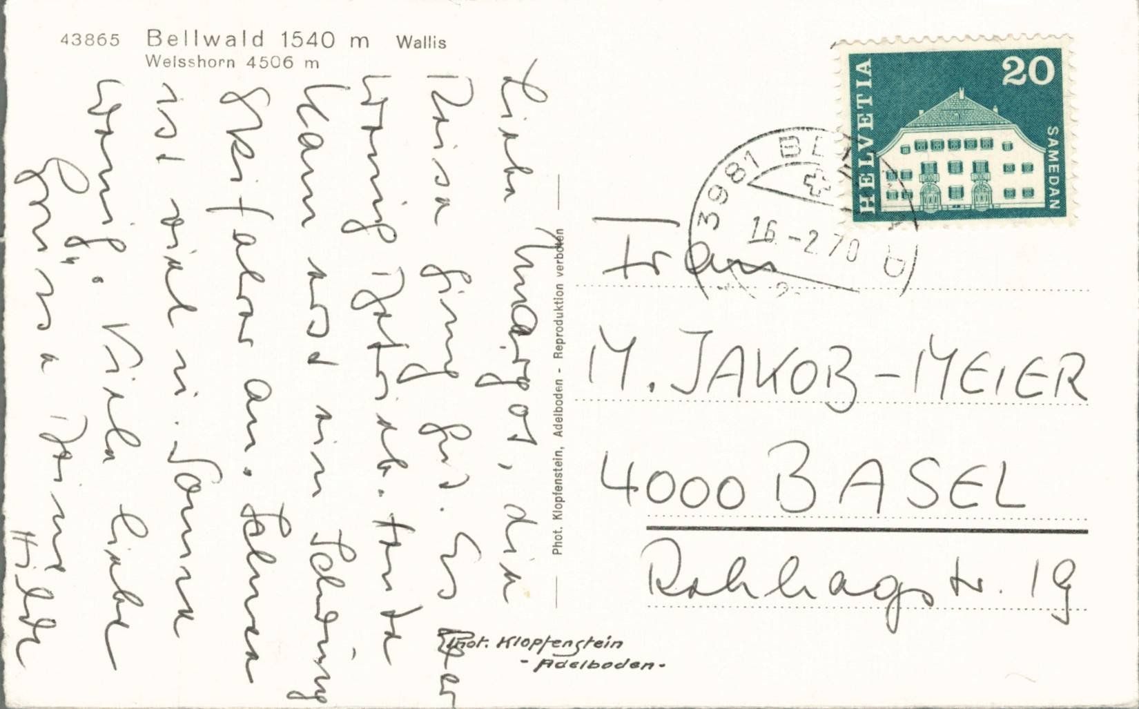 Cartoline postali: Alpenpanorama Bellwald 1540 m Wallis Ansichtskarte – Usato da Oberkirch LU venduto da sa_kr 1