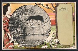 Luzern, Löwendenkmal im Jugendstil-Pass