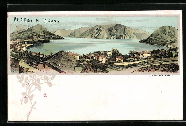 Cartoline postali: Lithographie Lugano, Ortspartie – Usato da Berlin venduto da bartko-reher