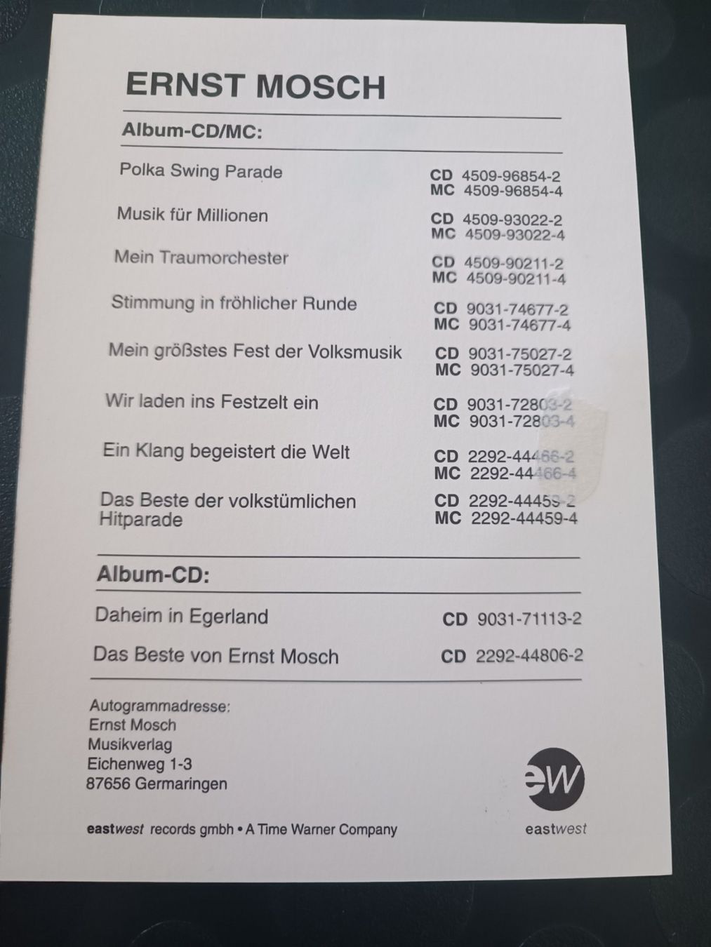 Autogramme: Ernst Mosch - †1999 - handsigniert – Gebraucht aus Menziken von Artographs 1