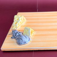 Käseplatte - Keramik mit Maus und Käse - 3D-Dekor