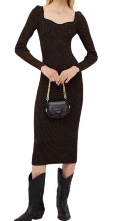 Liu Jo Strickkleid braun gold Lurex Midikleid eng XS langarm