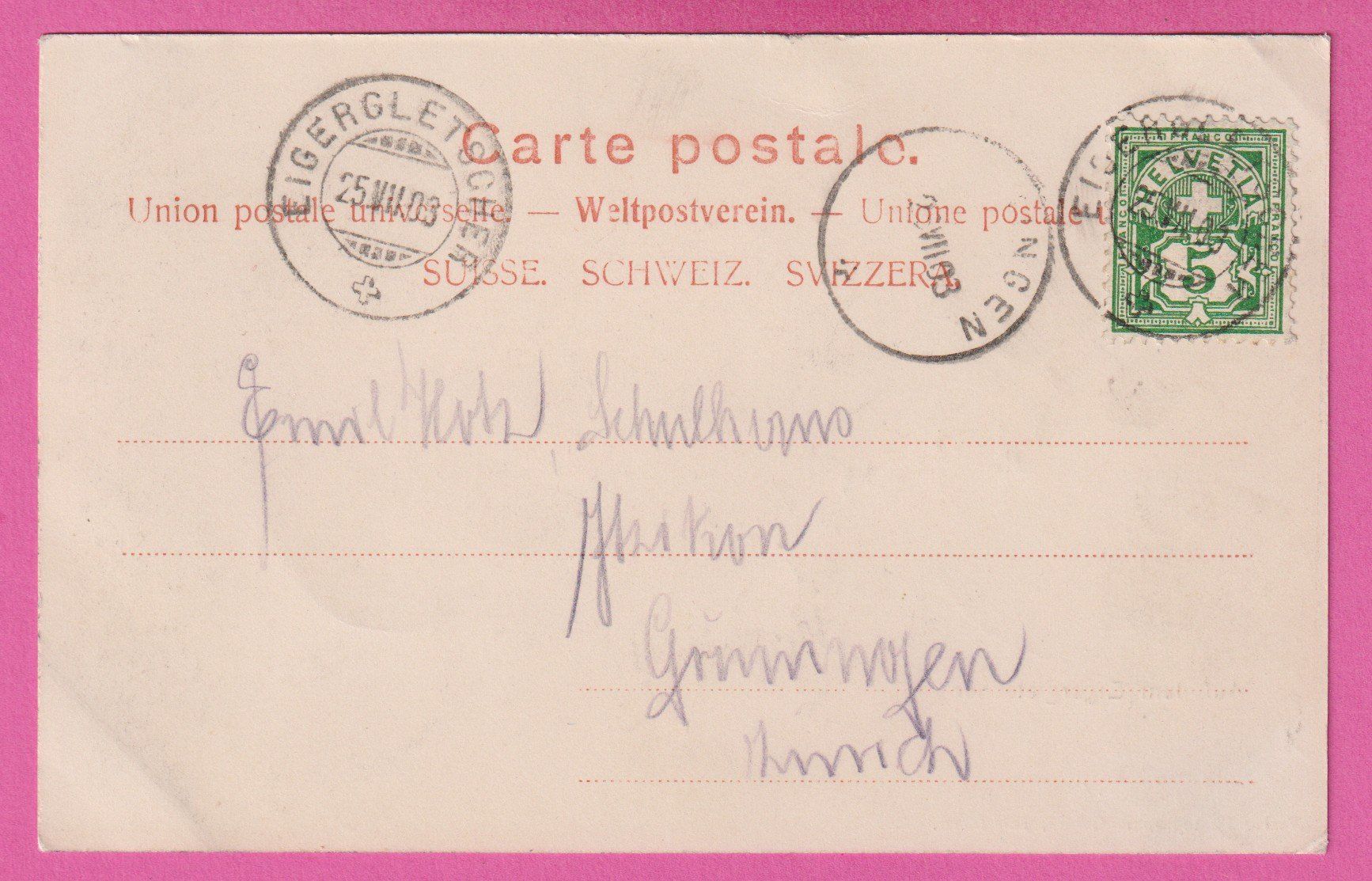 Ansichtskarten: Auf dem Eigergletscher gel 1903 Stempel Eigergletscher – Gebraucht aus Einsiedeln von dillie 1