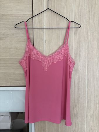 Damen Top New Yorker Pink mit Spitzenbesatz Gr. S