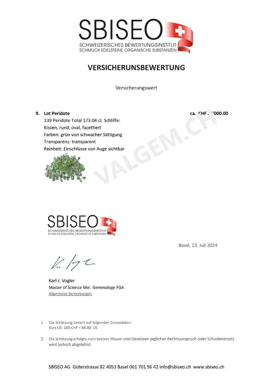 Edelsteine: Lot Péridots 25.57 ct - CERTIFICAT 3'000.- Fr – Neu (gemäss Beschreibung) aus Grimisuat von Valgem 6