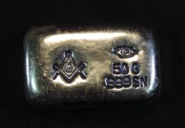 Zinn Barren 50g 999 SN, Freimaurer Symbol