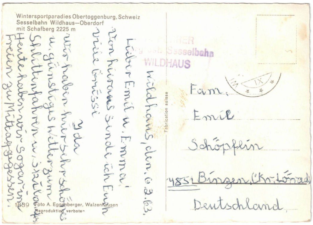 Cartoline postali: Wildhaus - Sessellift – Usato da Binningen venduto da Mountainrider 1