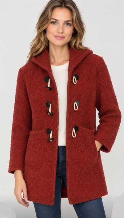 Cappotti: Duffle-coat rouge à capuche texture bouclée – Usato da Neuchatel venduto da Annikika