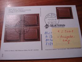 Postkarte mit Marke Choco-Suisse, ET-o 4erblock, Broc Fabrik