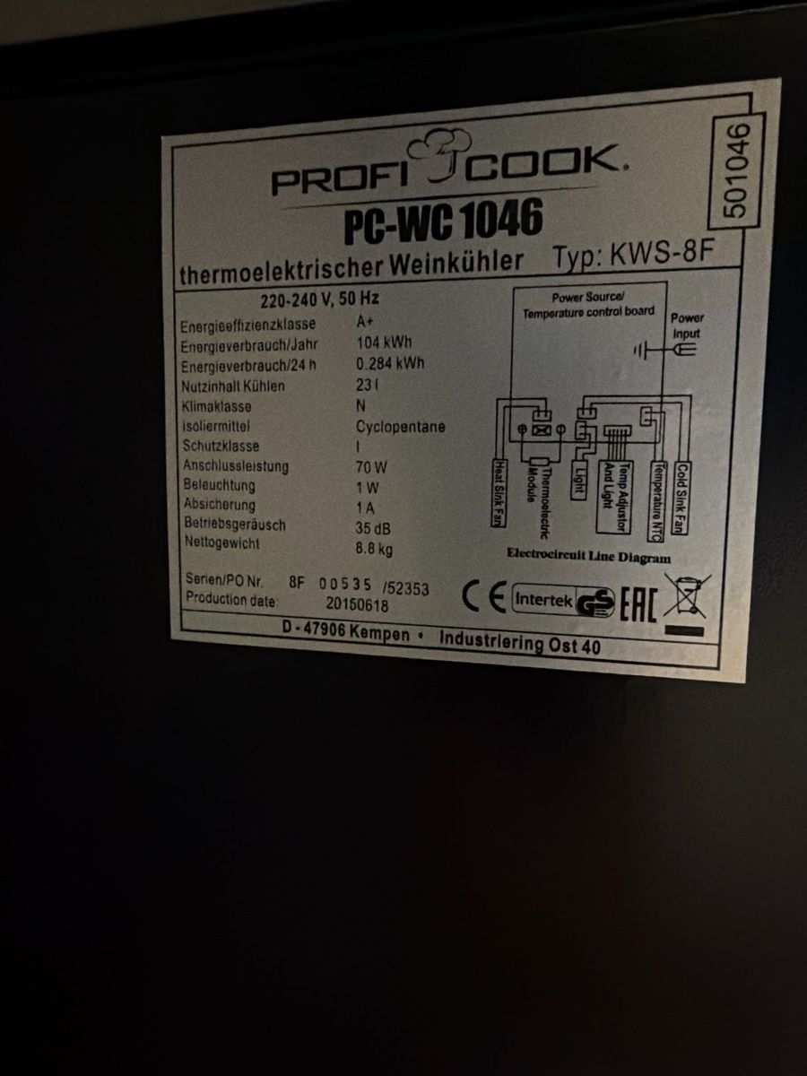Frigoriferi: ProfiCook PC-WC 1046 Weinkühler, einwandfrei – Usato da Thun venduto da BanjoDan 4