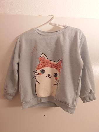 Mädchen Pullover Katze, blau Grösse 104